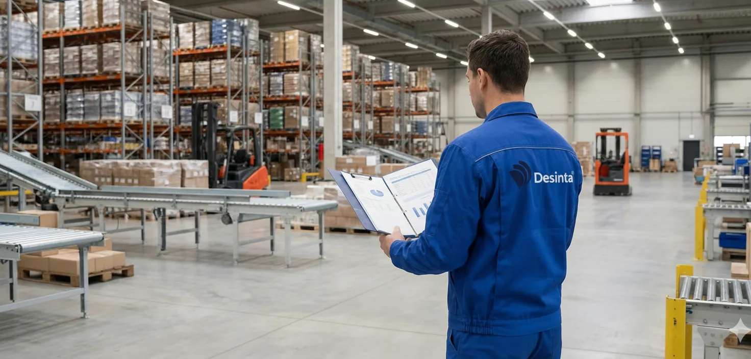 Profesional de Desinta realizando control de calidad en instalación industrial