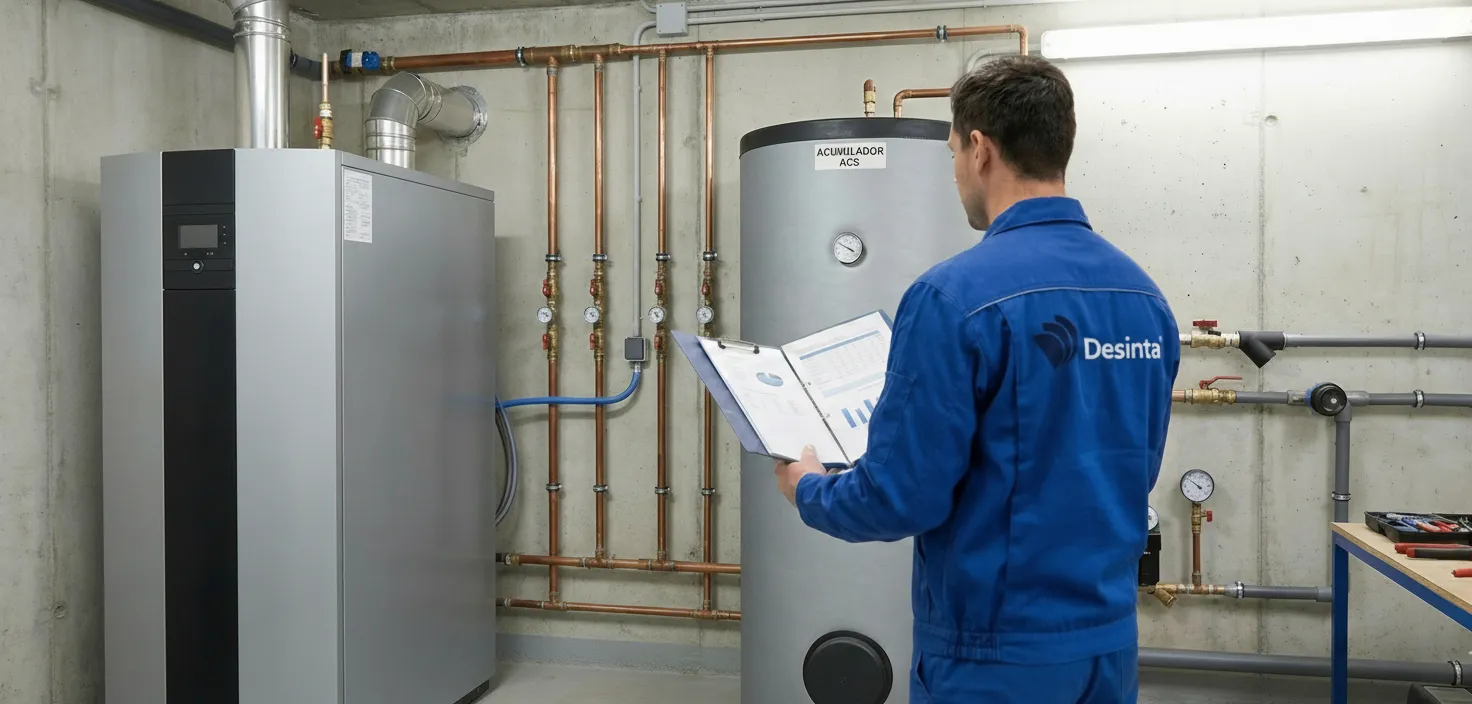 Técnico Desinta revisando normativa de control de legionella en Teruel